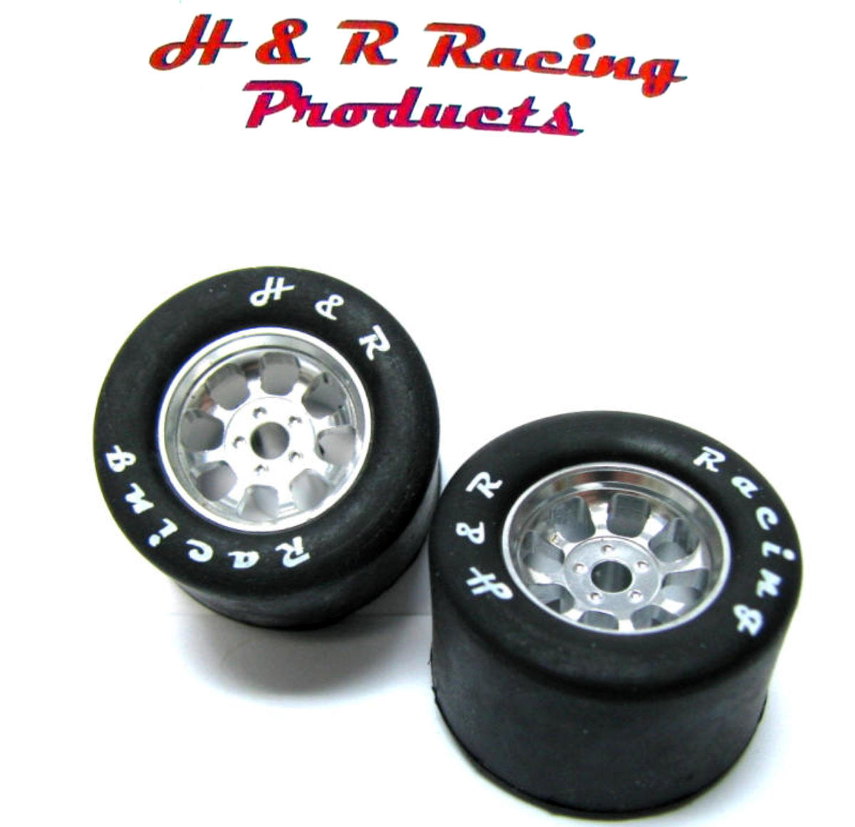 H&R Racing HR1107 27x18mm Rear Rubber Tire NASCAR Silver Wheel 1/24 Slot Car