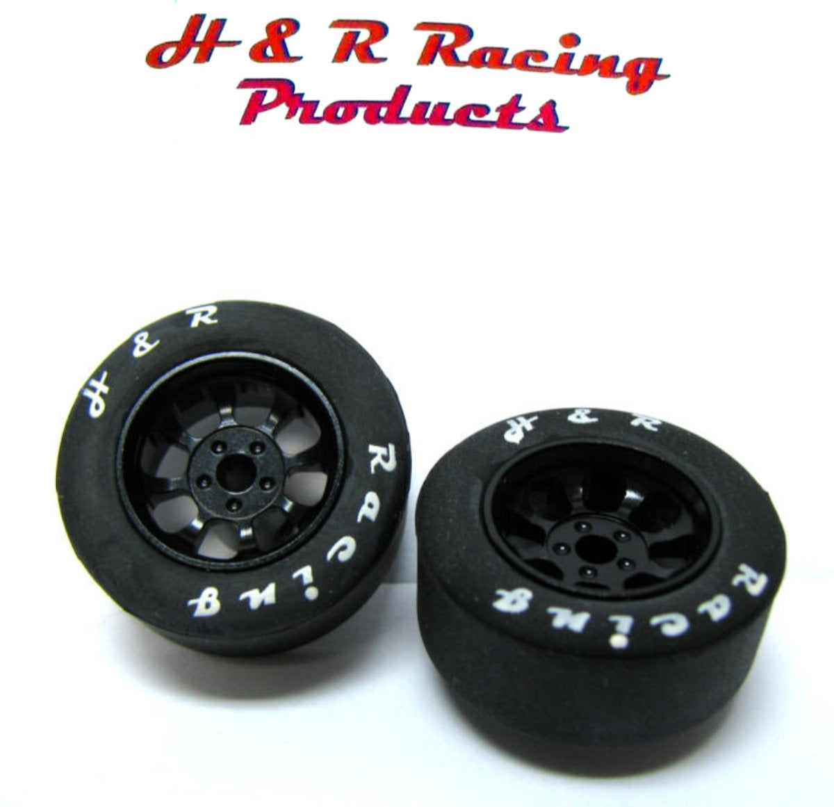 H&R Racing HR1109 27×12 Front Rubber Tire NASCAR Black Wheel 1/24 Slot Car