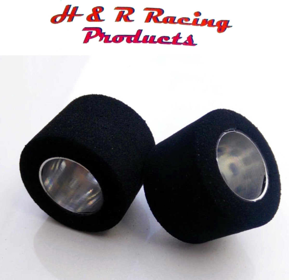 H&R Racing HR1205 Rear Foam Tires 27×21 Silver Wheels 1/24 Slot Car