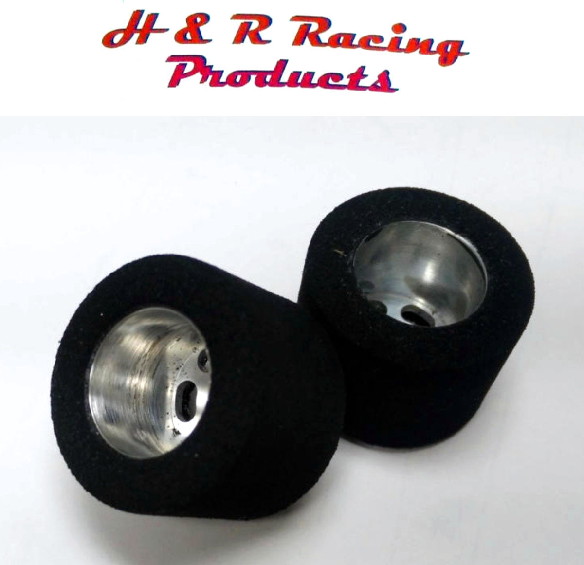 H&R Racing HR1207 Rear Hard Foam Tires 27×21 Silver Wheels 1/24 Slot Car