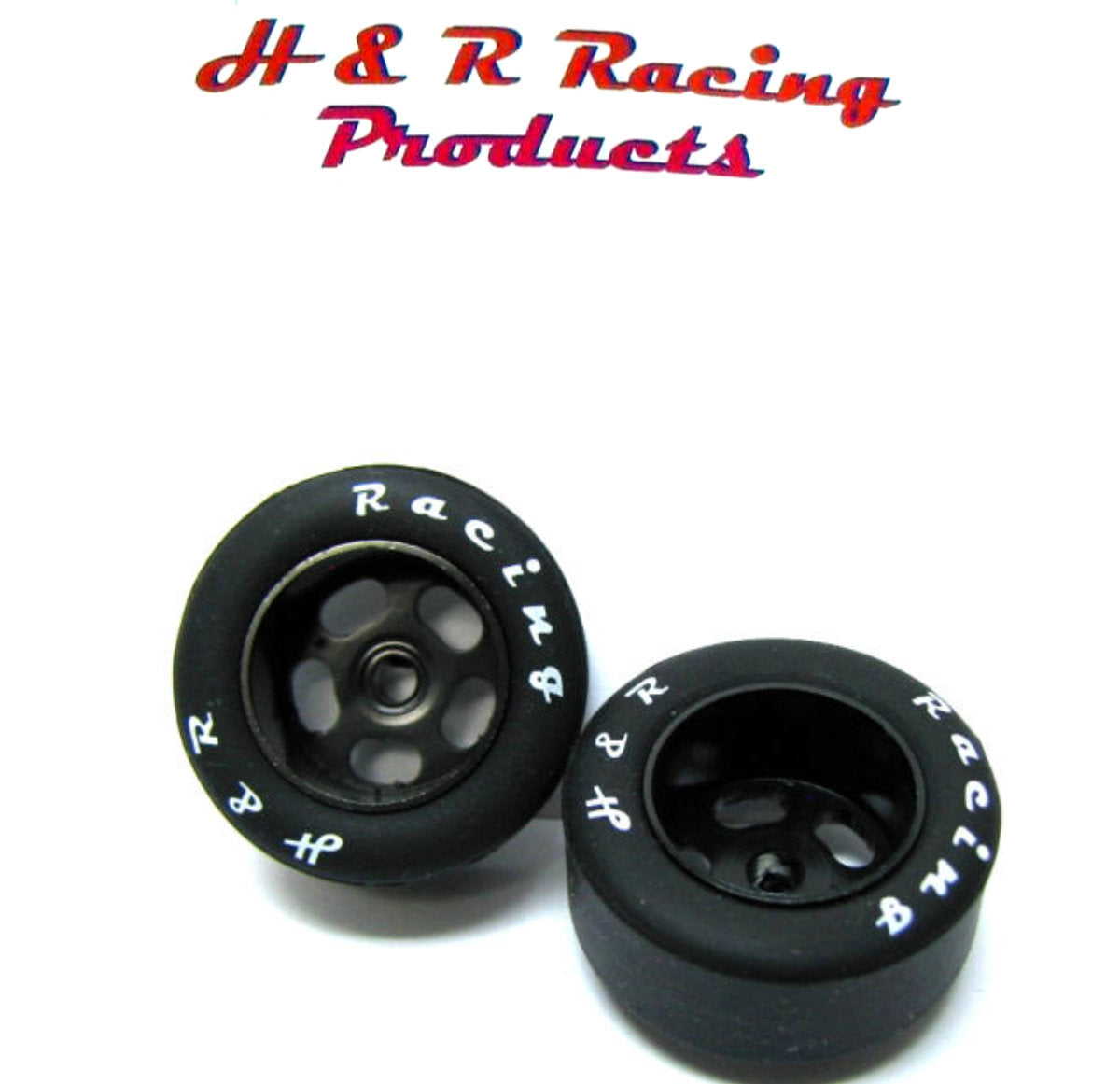 H&R Racing HR1306 Front Silicone Tires 27×12 Black Wheels 1/24 Slot Car 1/8 Axle