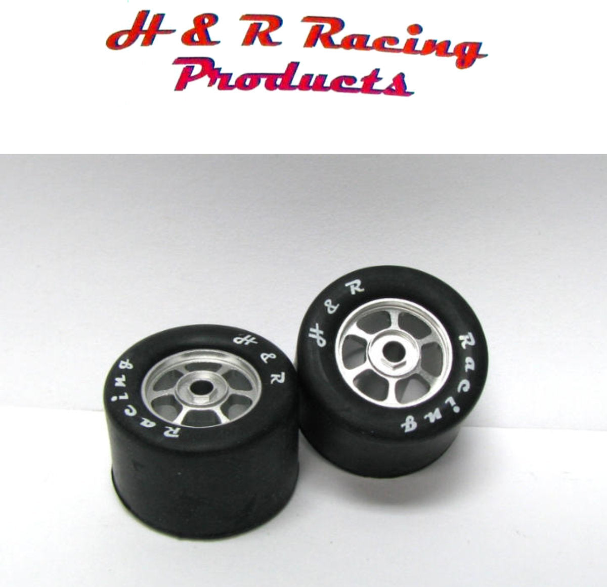 H&R Racing HR1353 Rear Rubber Tires 27×18 6 Spoke Wheels 1/24 Slot Car 1/8 Axle