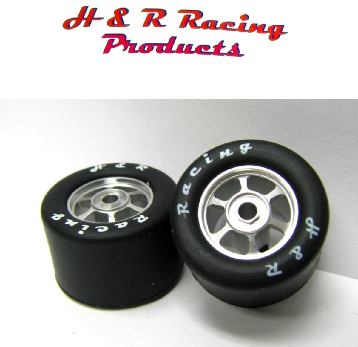 H&R Racing HR1354 Rear Silicone Tires 27×18 6 Spoke Wheels 1/24 Slot Car 1/8 Axle