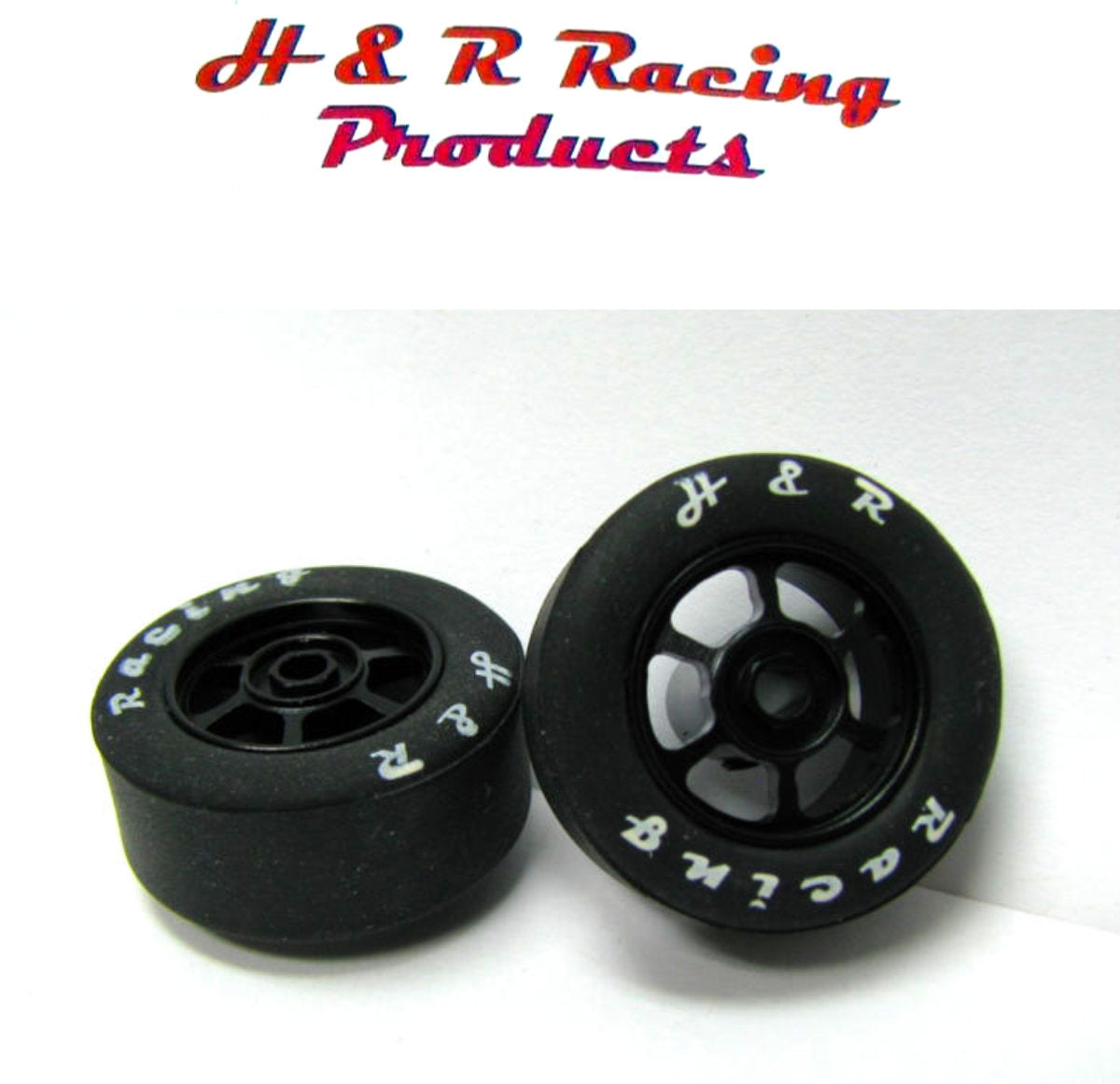 H&R Racing HR1355 Front Hard Rubber Tires 27×12 6 Spoke Wheels 1/24 Slot Car 1/8 Axle