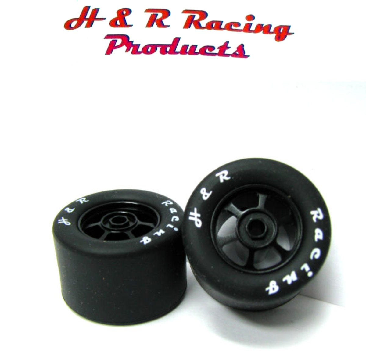 H&R Racing HR1358 Rear Silicone Tires 27×18 6 Spoke Wheels 1/24 Slot Car 1/8 Axle