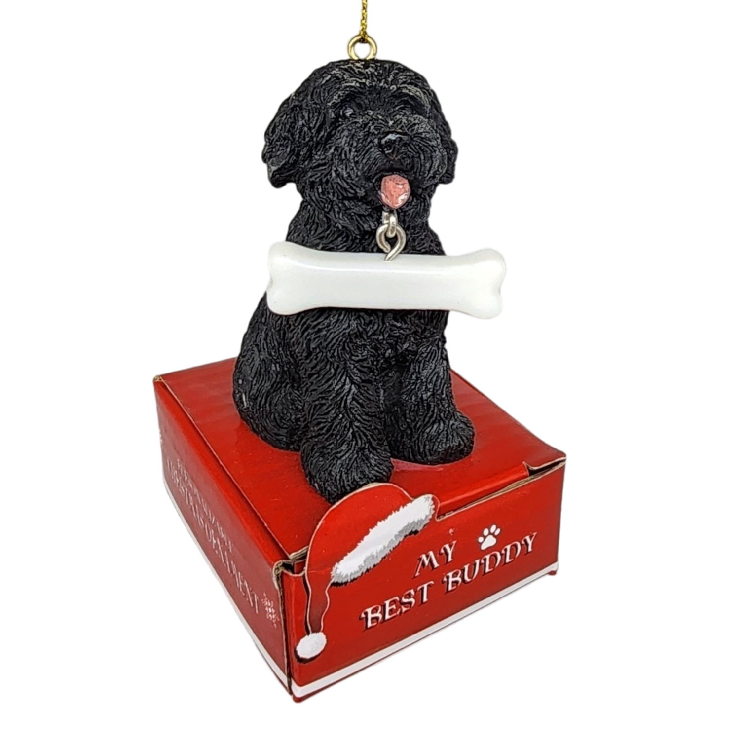 Labradoodle – black with Bone Ornament