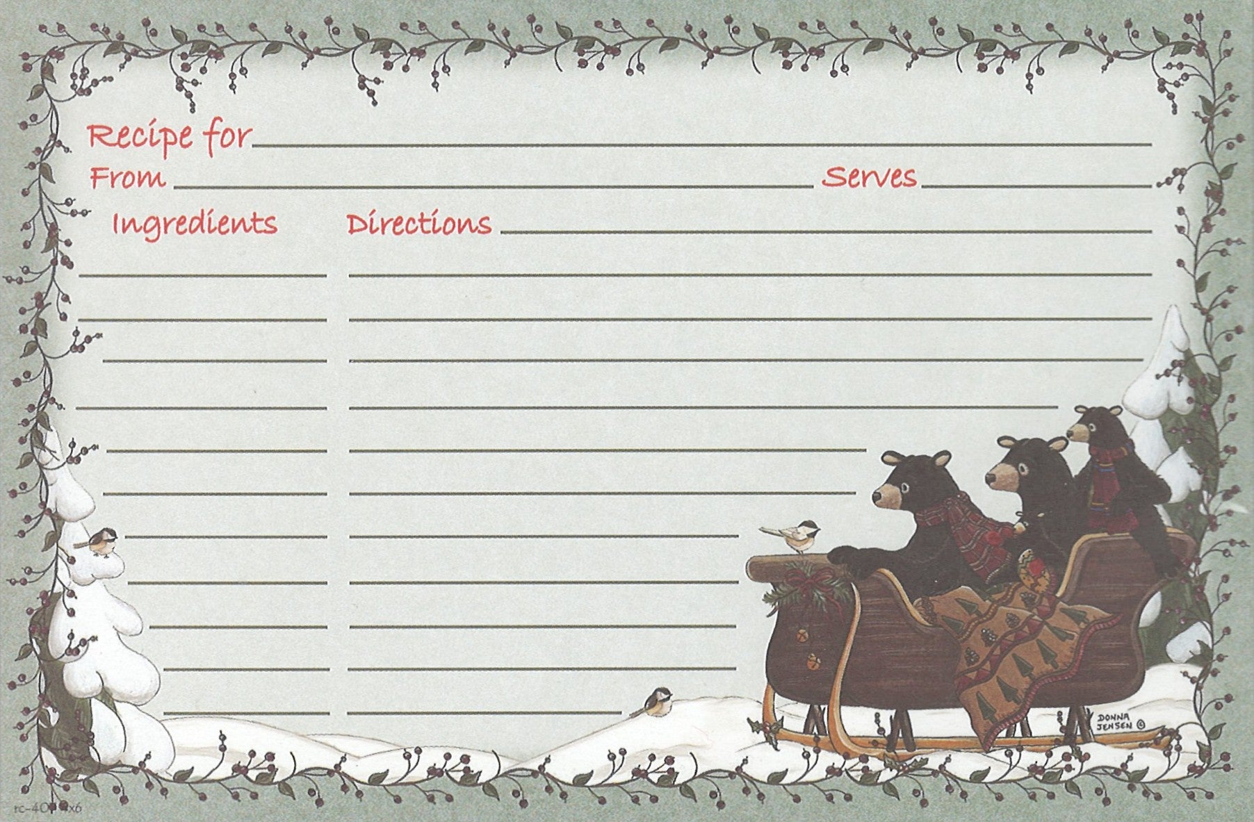 Recipe Cards – 4×6 – Bears in a Sleigh