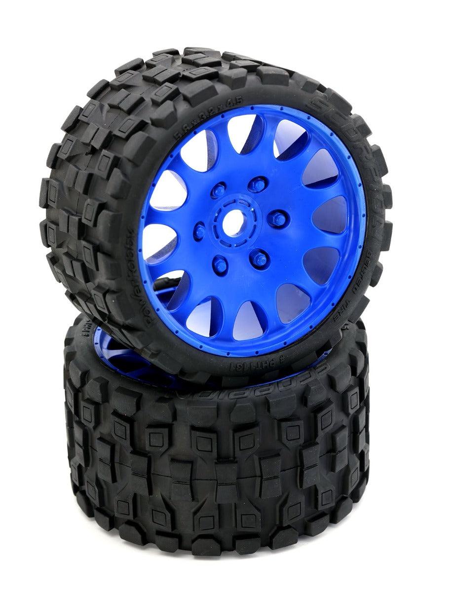 Powerhobby Scorpion Belted Monster Truck Tires / Wheels w 17mm Hex (2) BLUE