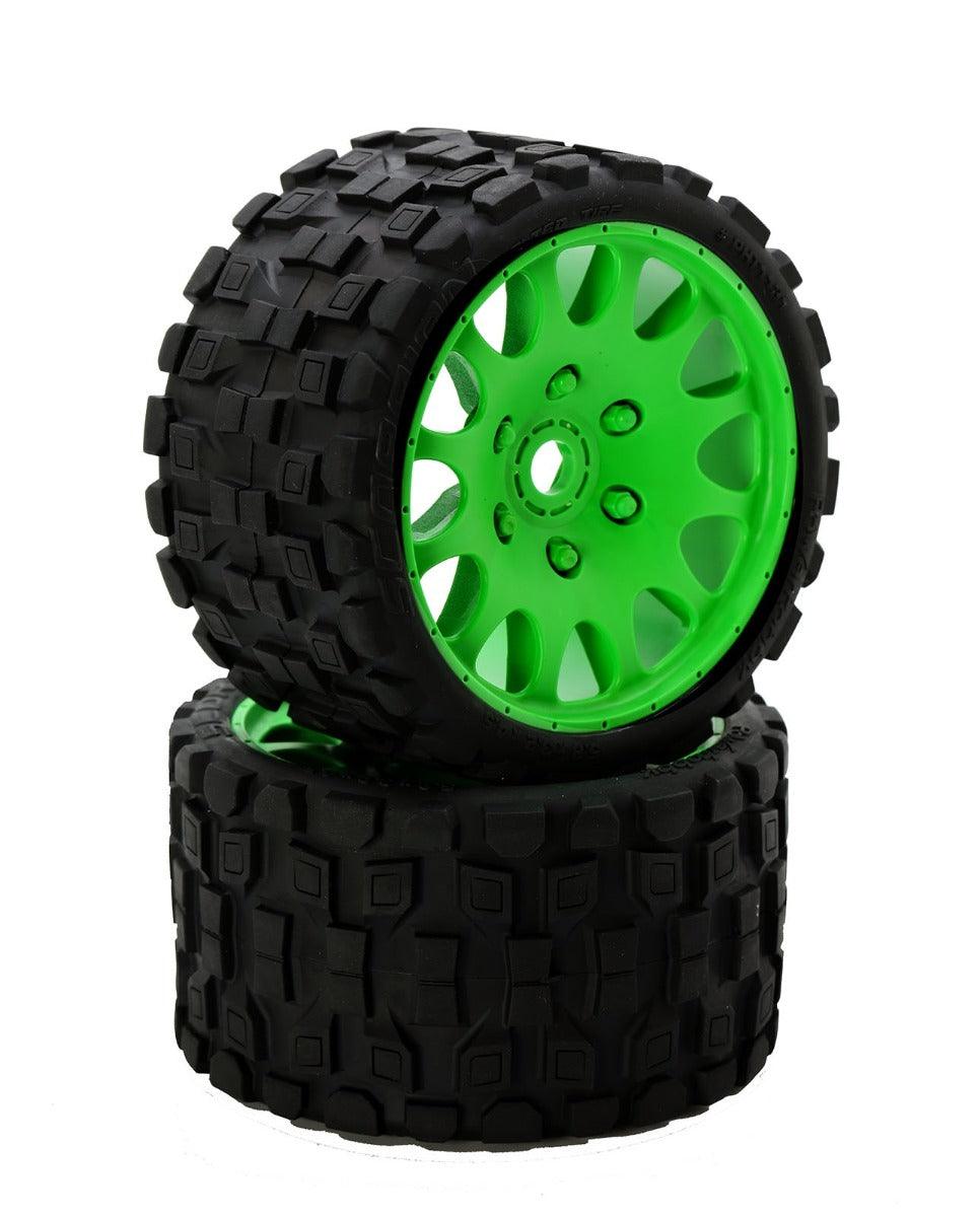 Powerhobby Scorpion Belted Monster Truck Tires / Wheels w 17mm Hex (2) GREEN