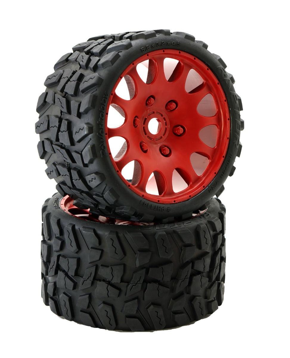 Powerhobby Raptor Belted Monster Truck Tires / Wheels w 17mm Hex (2) Sport RED