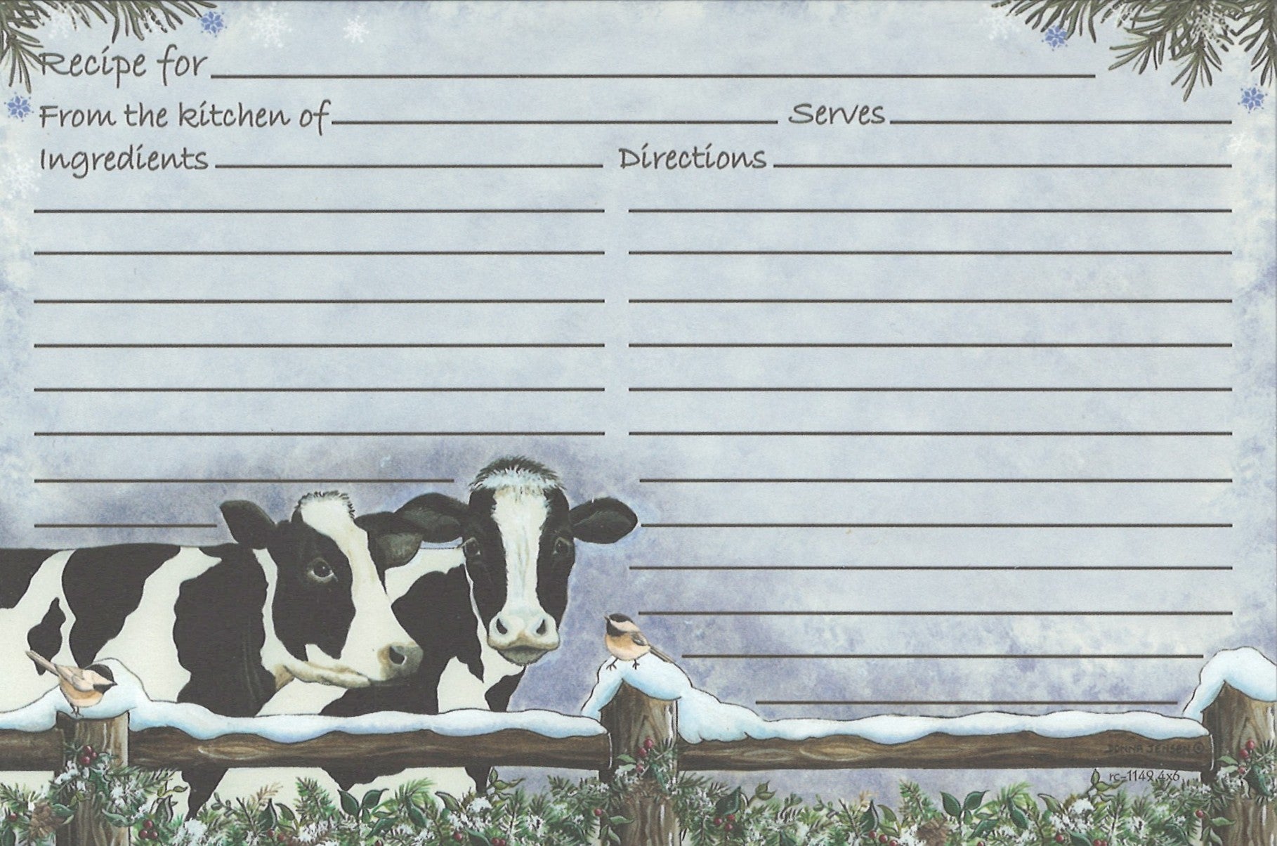 Recipe Cards – 4×6 – Cows in the Snow