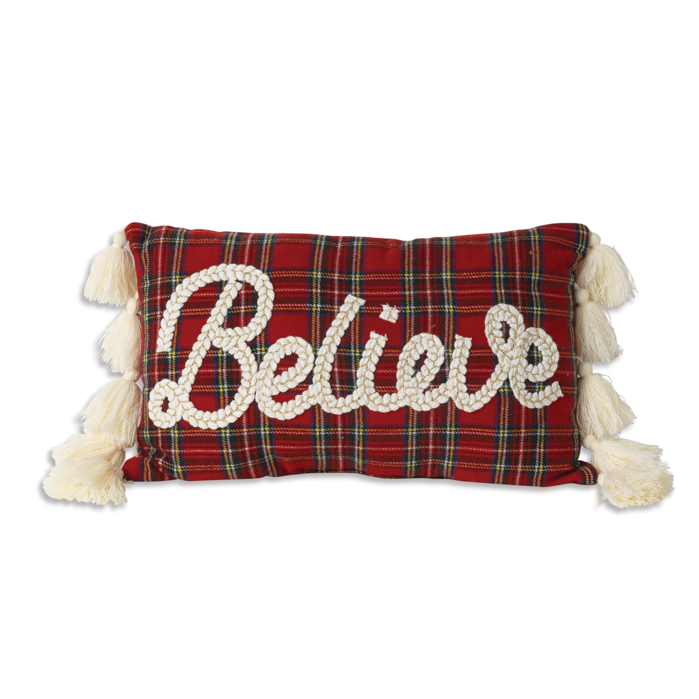 Holiday Design Fringe Pillow – Believe